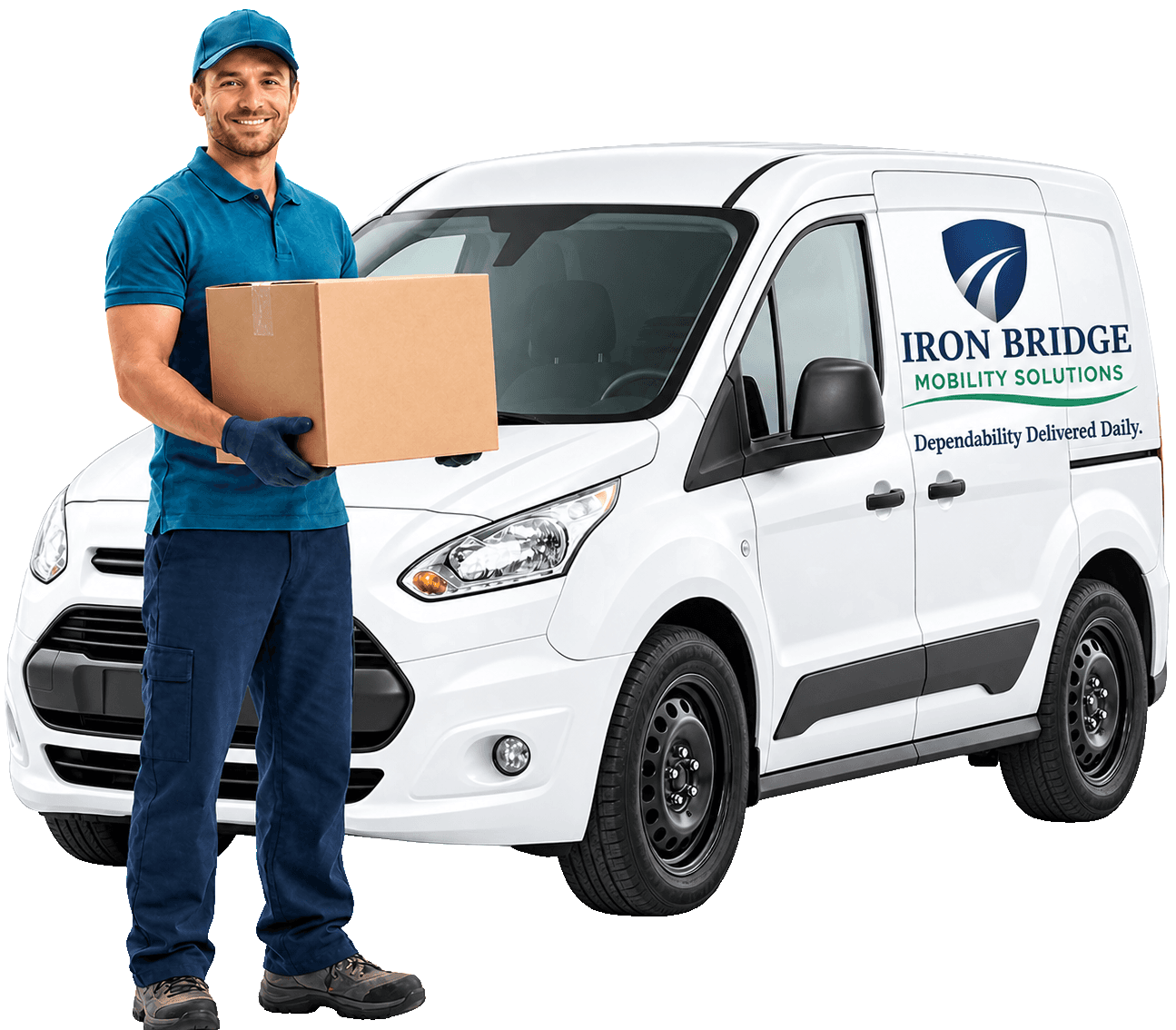 Iron Bridge delivery courier and van